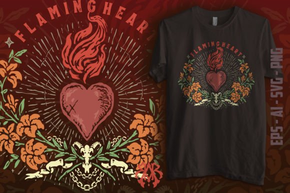 Eternal Flaming Heart: Vintage Tattoo Style Graphic