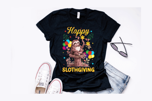 Happy Sloth Thanksgiving T-Shirt Design for Creative Projects