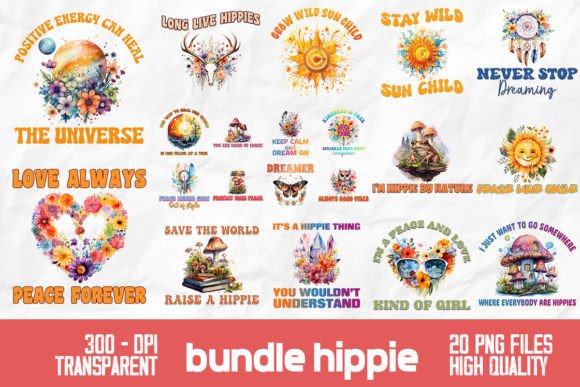 Infuse Positive Energy with Rainbow Hippie Flowers Bundle Design