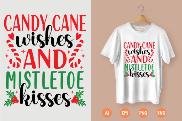 Retro Christmas T-shirt Design 20: Candy Cane Wishes & Mistletoe Kisses